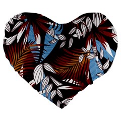 Trending Abstract Seamless Pattern With Colorful Tropical Leaves Plants Black Large 19  Premium Heart Shape Cushions by Vaneshart