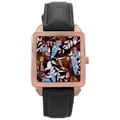 Trending Abstract Seamless Pattern With Colorful Tropical Leaves Plants Black Rose Gold Leather Watch  by Vaneshart