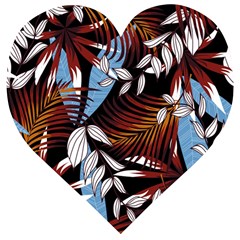 Trending Abstract Seamless Pattern With Colorful Tropical Leaves Plants Black Wooden Puzzle Heart by Vaneshart