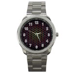 Dark Hexagon With Light Fire Background Sport Metal Watch Front