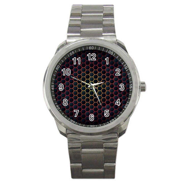 Dark Hexagon With Light Fire Background Sport Metal Watch