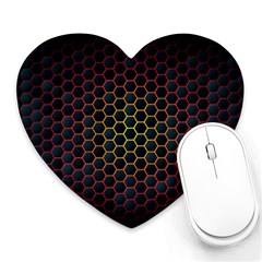 Dark Hexagon With Light Fire Background Heart Mousepads by Vaneshart