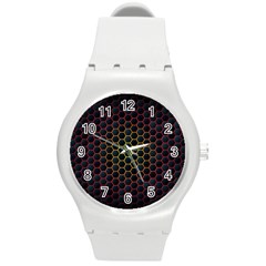 Dark Hexagon With Light Fire Background Round Plastic Sport Watch (m) by Vaneshart