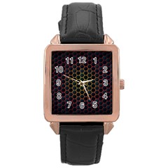 Dark Hexagon With Light Fire Background Rose Gold Leather Watch  by Vaneshart