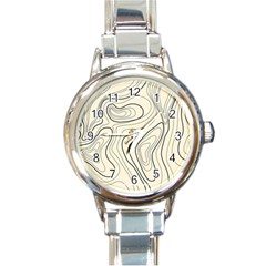 Topographic Lines Background Salmon Colour Shades Round Italian Charm Watch by Vaneshart