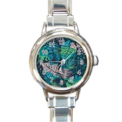 Seamless Abstract Pattern With Tropical Plants Round Italian Charm Watch by Vaneshart