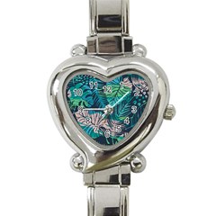 Seamless Abstract Pattern With Tropical Plants Heart Italian Charm Watch by Vaneshart