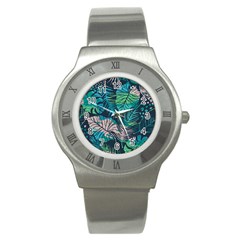 Seamless Abstract Pattern With Tropical Plants Stainless Steel Watch by Vaneshart