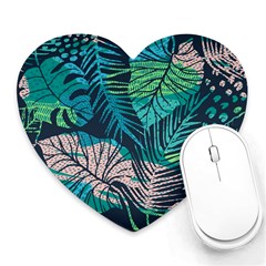 Seamless Abstract Pattern With Tropical Plants Heart Mousepads by Vaneshart