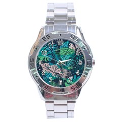 Seamless Abstract Pattern With Tropical Plants Stainless Steel Analogue Watch by Vaneshart