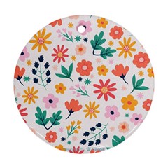 Flat Colorful Flowers Leaves Background Ornament (round)