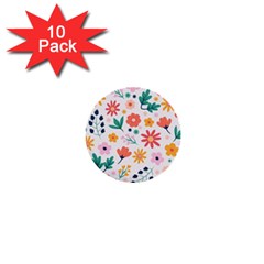 Flat Colorful Flowers Leaves Background 1  Mini Buttons (10 Pack)  by Vaneshart