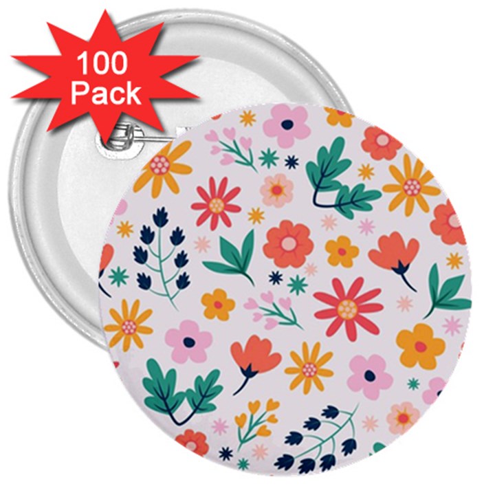 Flat Colorful Flowers Leaves Background 3  Buttons (100 pack) 