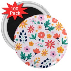 Flat Colorful Flowers Leaves Background 3  Magnets (100 Pack) by Vaneshart