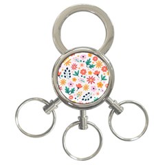 Flat Colorful Flowers Leaves Background 3-ring Key Chain by Vaneshart