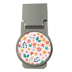 Flat Colorful Flowers Leaves Background Money Clips (round)  by Vaneshart