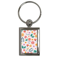 Flat Colorful Flowers Leaves Background Key Chain (rectangle) by Vaneshart