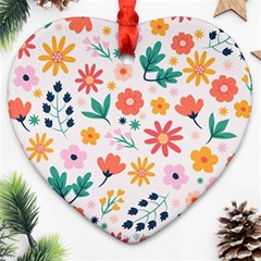 Flat Colorful Flowers Leaves Background Heart Ornament (two Sides) by Vaneshart