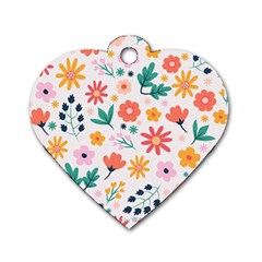 Flat Colorful Flowers Leaves Background Dog Tag Heart (two Sides) by Vaneshart