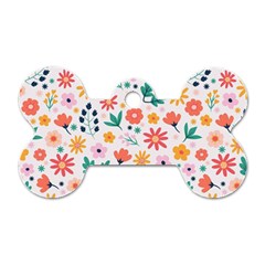 Flat Colorful Flowers Leaves Background Dog Tag Bone (one Side)