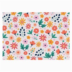 Flat Colorful Flowers Leaves Background Large Glasses Cloth by Vaneshart