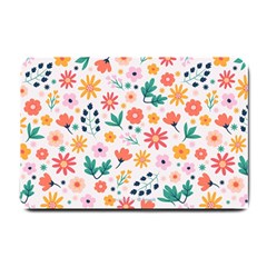 Flat Colorful Flowers Leaves Background Small Doormat  by Vaneshart