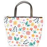 Flat Colorful Flowers Leaves Background Bucket Bag Front