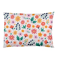 Flat Colorful Flowers Leaves Background Pillow Case by Vaneshart