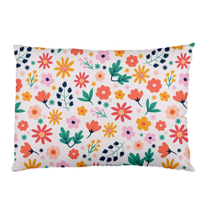 Flat Colorful Flowers Leaves Background Pillow Case