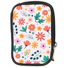 Flat Colorful Flowers Leaves Background Compact Camera Leather Case by Vaneshart