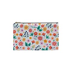 Flat Colorful Flowers Leaves Background Cosmetic Bag (small) by Vaneshart