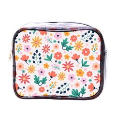 Flat Colorful Flowers Leaves Background Mini Toiletries Bag (one Side) by Vaneshart