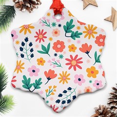 Flat Colorful Flowers Leaves Background Ornament (snowflake) by Vaneshart