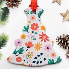 Flat Colorful Flowers Leaves Background Christmas Tree Ornament (two Sides) by Vaneshart