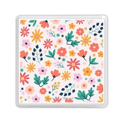 Flat Colorful Flowers Leaves Background Memory Card Reader (square) by Vaneshart