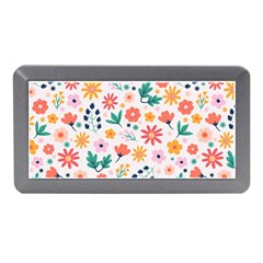 Flat Colorful Flowers Leaves Background Memory Card Reader (mini) by Vaneshart