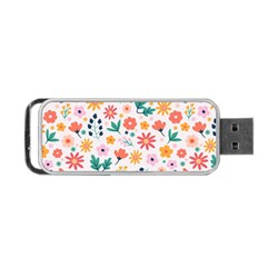 Flat Colorful Flowers Leaves Background Portable Usb Flash (one Side) by Vaneshart