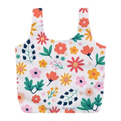 Flat Colorful Flowers Leaves Background Full Print Recycle Bag (l) by Vaneshart