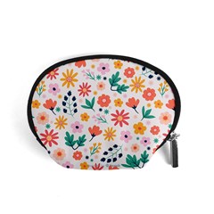 Flat Colorful Flowers Leaves Background Accessory Pouch (small) by Vaneshart