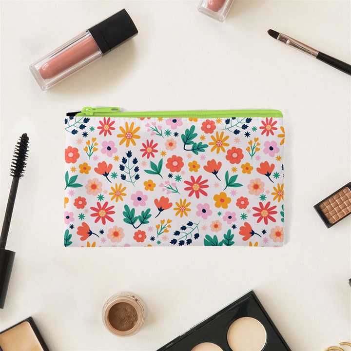 Flat Colorful Flowers Leaves Background Cosmetic Bag (XS)