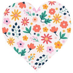 Flat Colorful Flowers Leaves Background Wooden Puzzle Heart