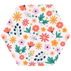 Flat Colorful Flowers Leaves Background Wooden Puzzle Hexagon