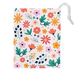 Flat Colorful Flowers Leaves Background Drawstring Pouch (4xl)