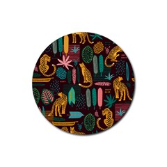 Vector Seamless Pattern With Leopards Rubber Coaster (round)  by Vaneshart