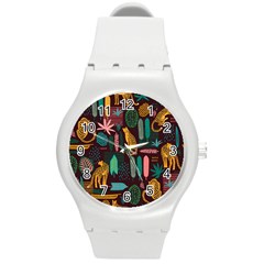 Vector Seamless Pattern With Leopards Round Plastic Sport Watch (m) by Vaneshart