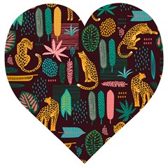 Vector Seamless Pattern With Leopards Wooden Puzzle Heart