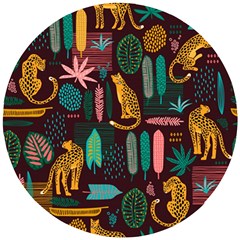 Vector Seamless Pattern With Leopards Wooden Puzzle Round