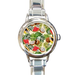 Tropical Pattern Background Round Italian Charm Watch by Vaneshart