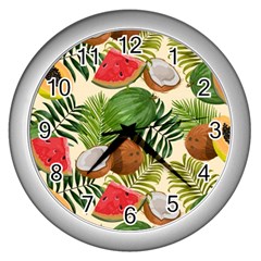 Tropical Pattern Background Wall Clock (silver) by Vaneshart