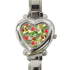 Tropical Pattern Background Heart Italian Charm Watch by Vaneshart